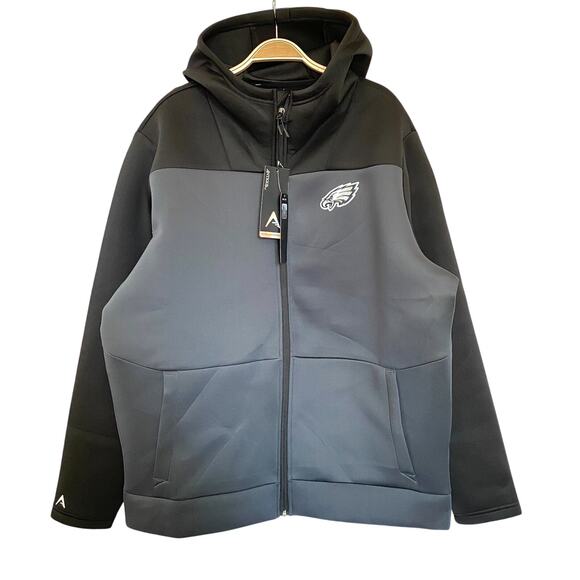 NFL Philadelphia Eagles Antigua Hooded Performance Jacket Men 2XL Black Gray NWT - Picture 1 of 12